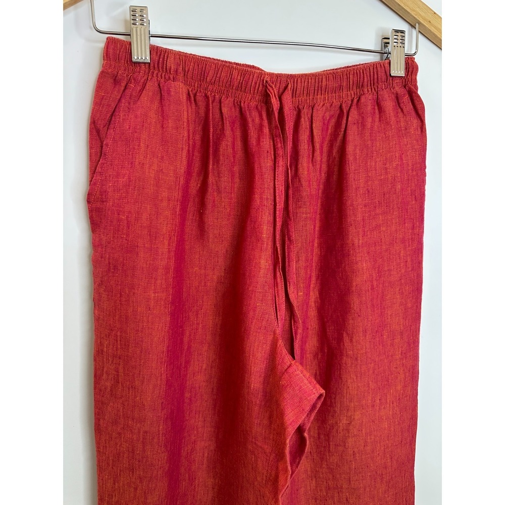 Orvis 100% Linen Elastic Waist Drawstring Crop Pants Button Slit Back Red Small - Picture 3 of 15